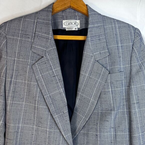 Gilmor Plaid Blazer VTG Single Breasted Suit Jacket Office Work Wear Size 10 - Picture 3 of 8